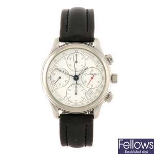 A stainless steel automatic chronograph gentleman's Minerva wrist watch.