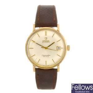 A 9ct gold automatic gentleman's Omega Seamaster De Ville wrist watch.