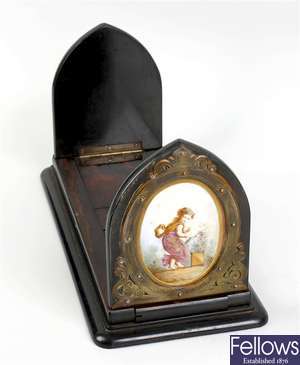 A 19th century porcelain-mounted bookslide