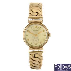 (5807) A 9ct gold manual wind gentleman's Bernex bracelet watch.