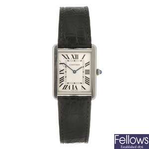 (956000131) A stainless steel quartz Cartier Tank Solo wrist watch.