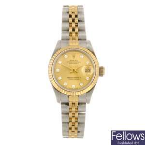 (712011746) A bi-metal automatic lady's Rolex Oyster Perpetual Datejust bracelet watch.