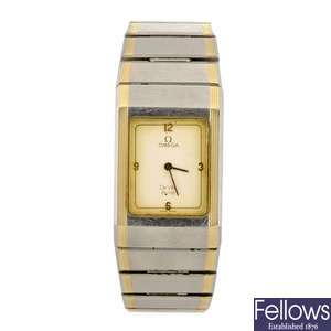 (605011365) A bi-colour quartz gentleman's Omega De Ville bracelet watch.