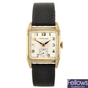 A 10k gold filled manual wind gentleman's Hamilton wrist watch.