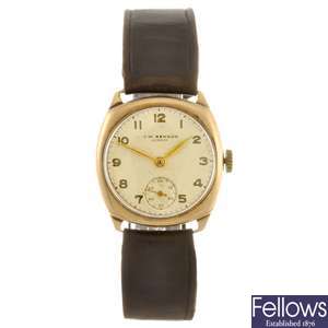 A 9ct gold manual wind gentleman's J.W. Benson wrist watch.