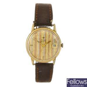 A gold plated automatic gentleman's Zodiac wrist watch with a lady's Oris bracelet watch.