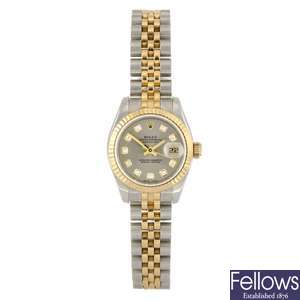 (301152647) A bi-metal automatic lady's Rolex Datejust bracelet watch.