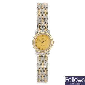 (207301025) A bi-colour quartz lady's Omega De Ville bracelet watch.