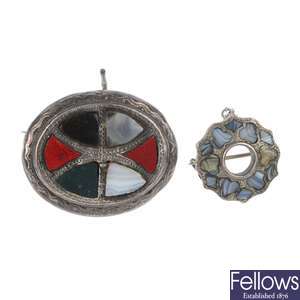 Two late 19th century Scottish silver hardstone brooches.