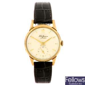 A 9ct gold manual wind gentleman's J. W. Benson wrist watch.