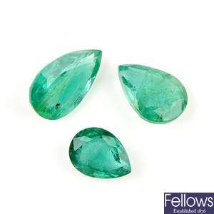 A selection of pear-shape emeralds.