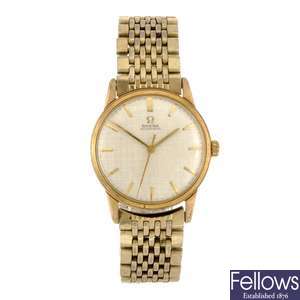A gold plated automatic gentleman's Omega bracelet watch.