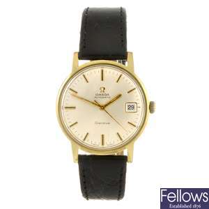 A gold plated automatic gentleman's Omega Geneve wrist watch.