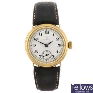 An 18ct gold manual wind gentleman's Omega wrist watch.