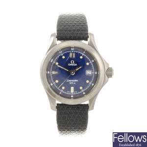 A stainless steel quartz lady's Omega Seamaster 120m wrist watch.