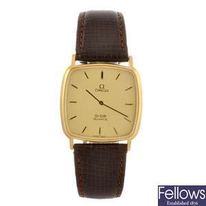 A gold plated quartz gentleman's Omega De Ville wrist watch.
