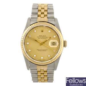 (100191) A bi-metal automatic gentleman's Rolex Datejust bracelet watch.