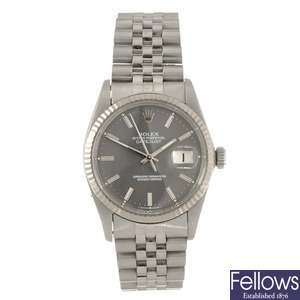 A stainless steel automatic gentleman's Rolex Oyster Perpetual Datejust bracelet watch.