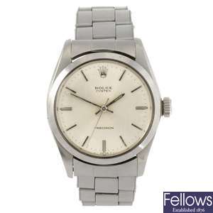 A stainless steel automatic gentleman's Rolex Oyster Precision bracelet watch.