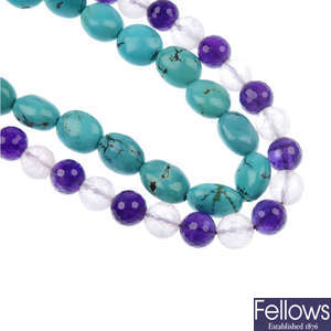 A selection of gemstone bead necklaces. 