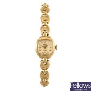 (0058349) A 9ct gold manual wind lady's Roamer bracelet watch.
