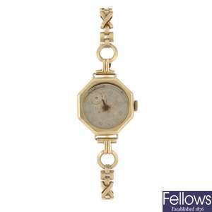 (0066833) A 9ct gold manual wind lady's Rolex bracelet watch.