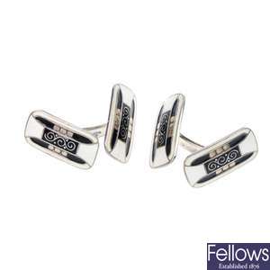 Three pairs of Scandinavian enamel cufflinks to include a pair by O.F. Hjortdahl.