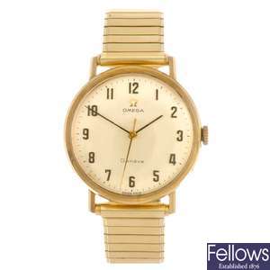 (409022670) A 9ct gold manual wind gentleman's Omega bracelet watch.