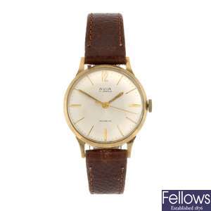 (403046836) A 9ct gold manual wind gentleman's Avia wrist watch.