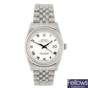(301153128) A stainless steel automatic gentleman's Rolex Datejust bracelet watch.