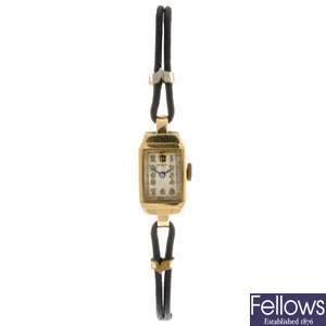 A 9ct gold manual wind lady's Rolco wrist watch.