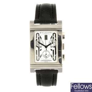 (106940) A stainless steel quartz chronograph gentleman's Bvlgari Rettangolo wrist watch.