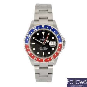 (107155) A stainless steel automatic gentleman's Rolex GMT-Master II bracelet watch.