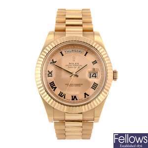 (107335) An 18k rose gold automatic gentleman's Rolex Day-Date II bracelet watch.