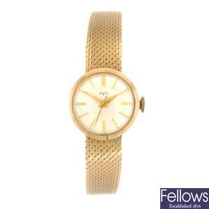 (707005150) A 9ct gold manual wind lady's W of S bracelet watch.
