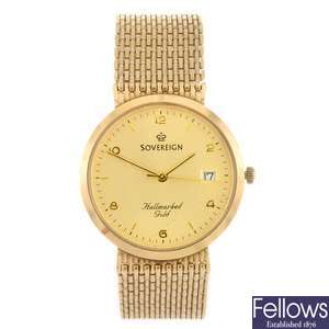 (403047200) A 9k gold quartz gentleman's Sovereign bracelet watch.