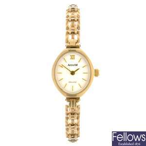 (305129326) A 9ct gold quartz lady's Accurist Gold bracelet watch.