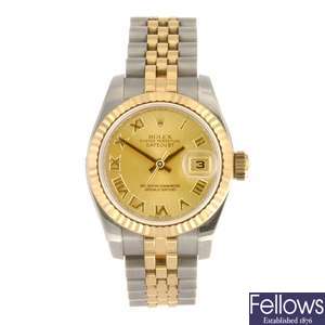 (809032185) A bi-metal automatic lady's Rolex Datejust bracelet watch.