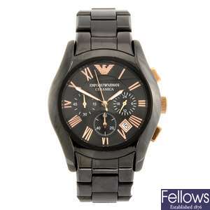 (954000759) A black ceramic quartz gentleman's Emporio Armani Ceramica bracelet watch.