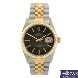 (948000854) A bi-metal automatic gentleman's Rolex Datejust bracelet watch.