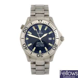 A titanium automatic gentleman's Omega Seamaster bracelet watch.