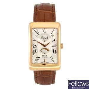 An 18k rose gold automatic gentleman's Piaget Rectangle XL Retrograde Seconds wrist watch