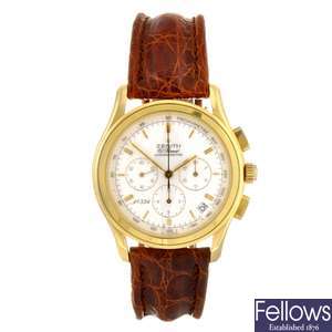 An 18k gold automatic gentleman's Zenith El Primero wrist watch.