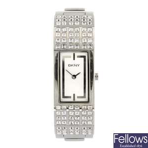 (954000858) A stainless steel stone set DKNY bracelet watch.