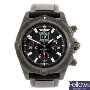A stainless steel automatic chronograph gentleman's Breitling Blackbird Blacksteel wrist watch.
