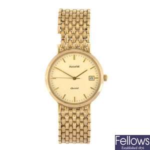 (714010988) A 9k gold quartz gentleman's Accurist Gold bracelet watch.