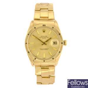 (965001298) An 18k gold automatic gentleman's Rolex Date bracelet watch with lady's Datejust watch.