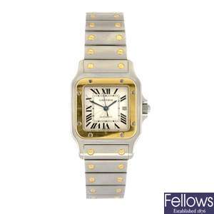(811006394) A bi-metal automatic Cartier Santos bracelet watch.