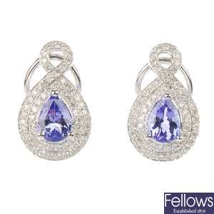 A pair of 18ct gold tanzanite and diamond ear studs.