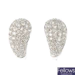 A pair of 18ct gold diamond ear hoops.